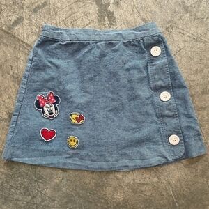Disney Minnie Mouse Patch Denim Chambray Skirt Skort Girl's Large 10-12 EUC